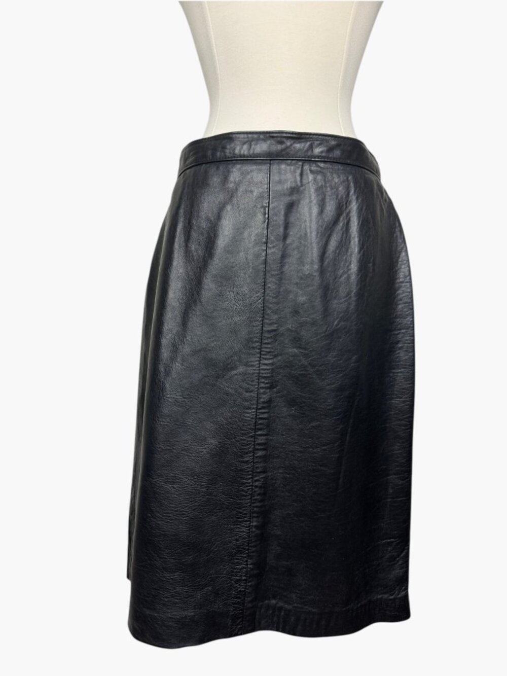 Vintage Black Leather Midi Pencil Skirt Indie 90s Retro Chic Professional Small